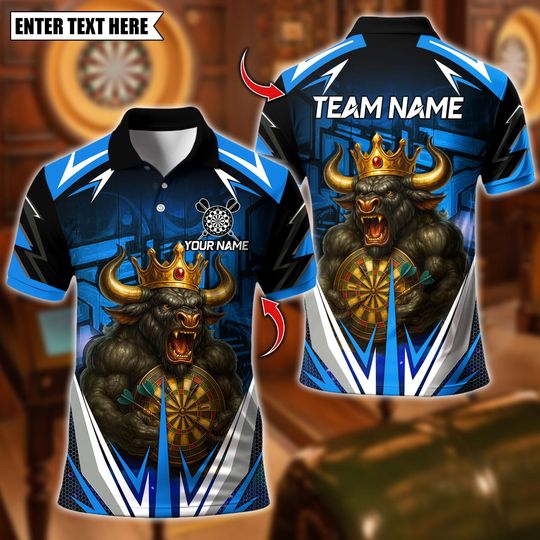 Discover Personalized Name Dart Polo Shirt, Fire Bull Darts Design ,Custom Team Shirt for Men, Gift for Darts Players