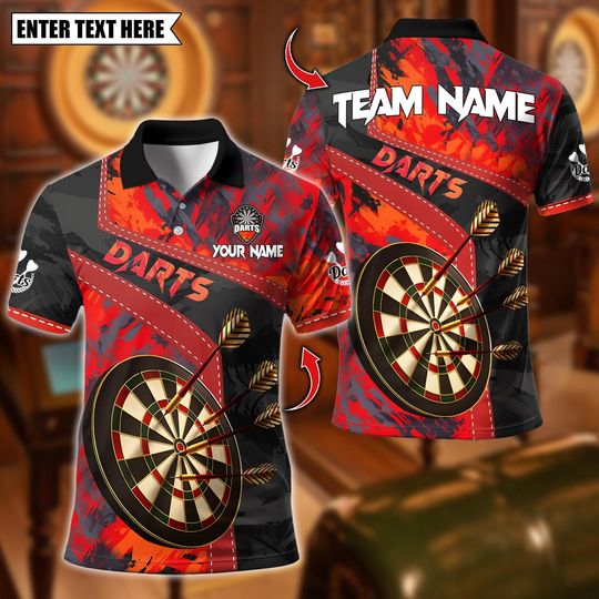 Discover Personalized Name Dart Polo Shirt, Grunge Abstract Dartboard Design, Custom Team Shirt for Men, Gift for Darts Players