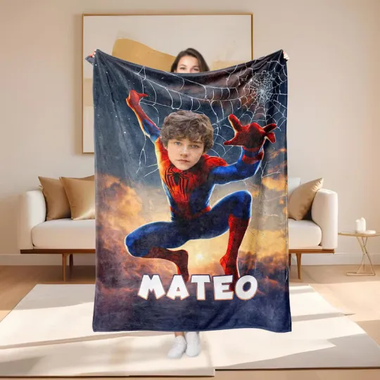 Discover Personalized Spiderman Boy Custom Name Photo Disney Fleece Blanket