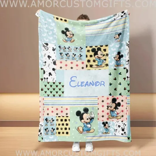 Discover Personalized Mickey Mouse Blanket - Custom Photo & Name Fleece Blanket