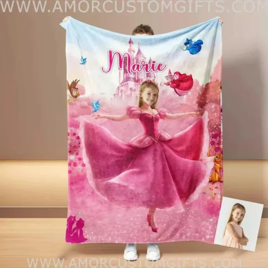 Discover Sleeping Beauty Photo Blanket, Personalized Princess Photo & Name Fleece Blanket