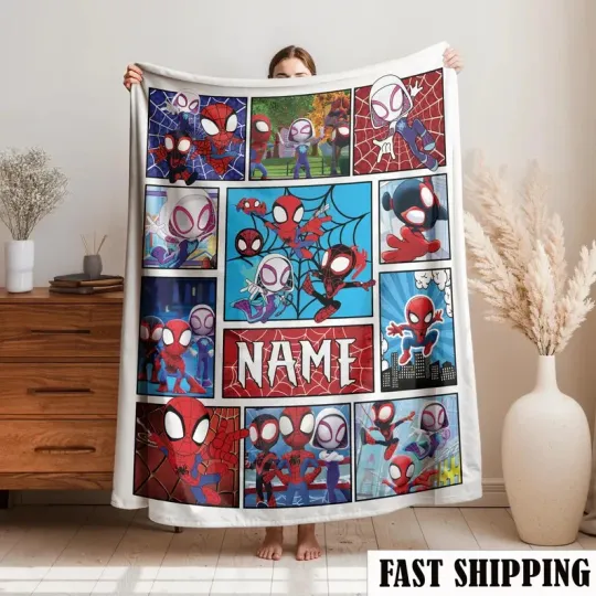 Discover Personalized Superhero Christmas Blanket With Name Comic Book Fleece Blanket