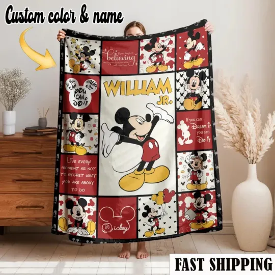 Discover Personalized Name & Color Mickey Mouse Kids Fleece Blanket