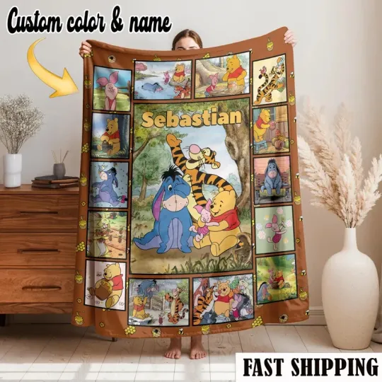Discover Personalized Winnie The Pooh Baby Blanket, Piglet Tigger Eeyore Fleece Blanket