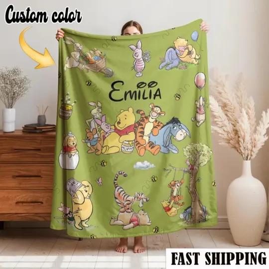 Discover Personalized Vintage Winnie The Pooh Blanket, Pooh And Friends Fleece Blanket