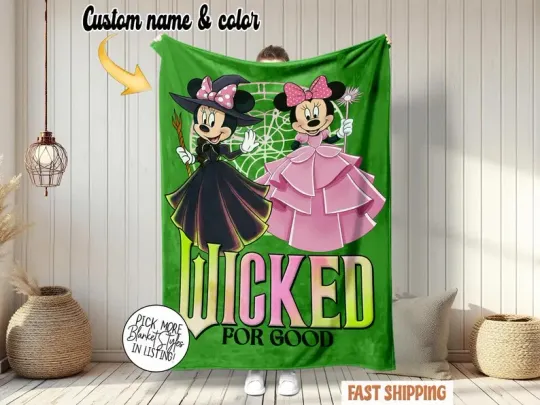Personalized Minnie Wicked Movie Blanket, Custom Name Glinda Fleece Blanket