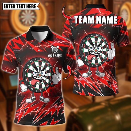 Discover Personalized Name Dart Polo Shirt, Funny Dartboard Lightning Design, Custom Team Shirt for Men, Gift for Darts Players