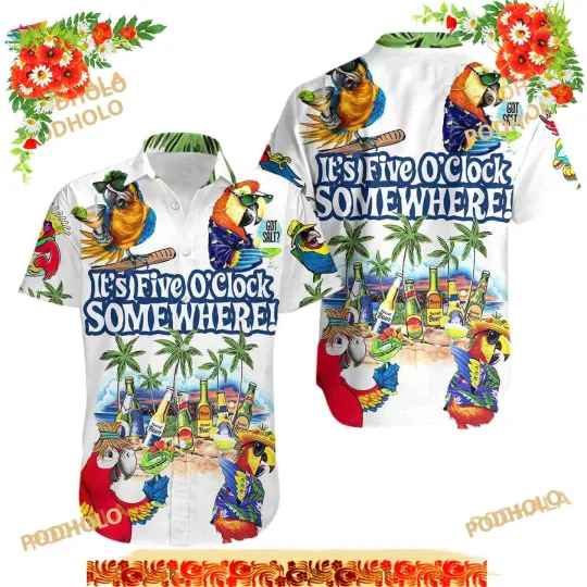 Discover It Five O clock Somewhere Parrot Funny Hawaiian Shirt
