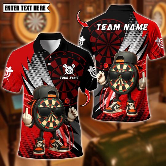 Discover Personalized Name Dart Polo Shirt, Funny Dartboard Design ,Custom Team Shirt for Men, Gift for Darts Players