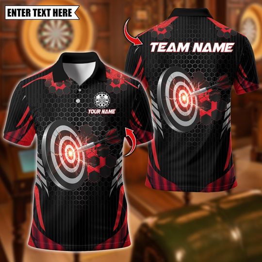 Discover Personalized Name Dart Polo Shirt, Lightning Sport Dartboard Design Polo ,Custom Team Shirt for Men, Gift for Darts Players