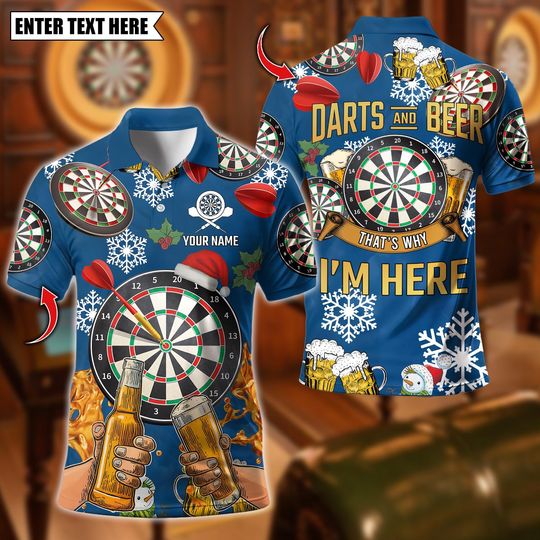 Discover Personalized Name Dart Polo Shirt, Darts and Beer - Christmas Design, Custom Team Shirt for Men, Gift for Darts Players