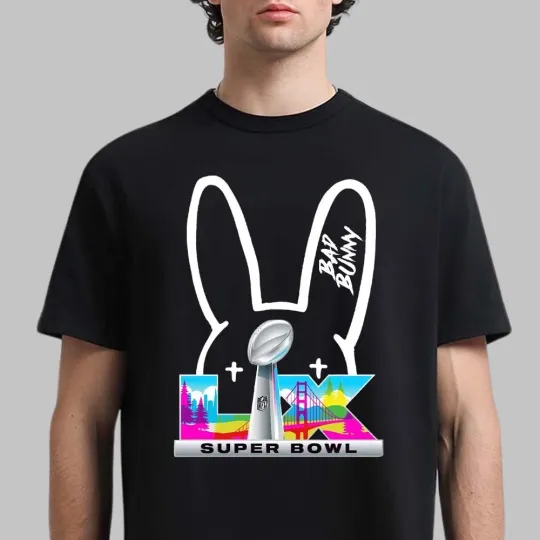 Discover Bad Bunny X football Super Bowl LIX Collab Logo Unisex T-Shirt