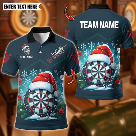 Discover Personalized Name Dart Polo Shirt, Funny Dart Board Santa Design ,Custom Team Shirt for Men, Christmas Gifts For Darts Players