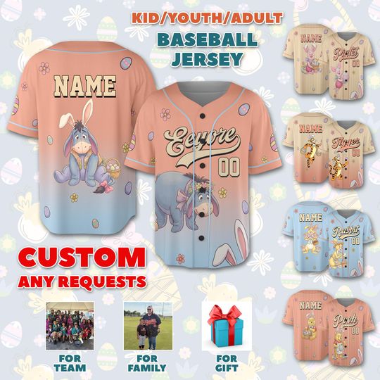 Discover Personalized Cartoon Baseball Jersey, Custom Cartoon Baseball Jersey, Personalized Easter Day Baseball Outfit, , Easter Day gift