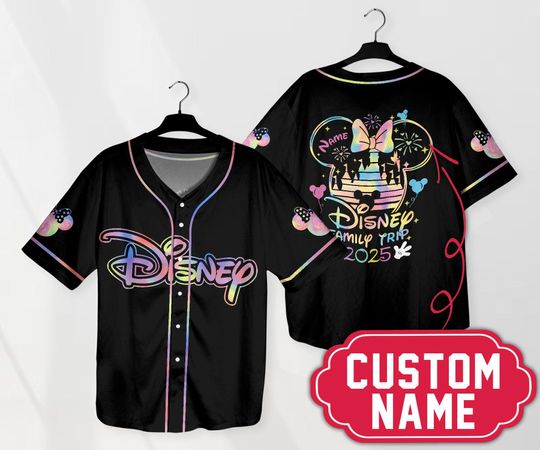 Discover Custom Family Trip Simple Mickey And Minnie Rainbow Custom Name Baseball Jersey Disney Family Matching Oufit Mickey And Minnie Shirt Gifts