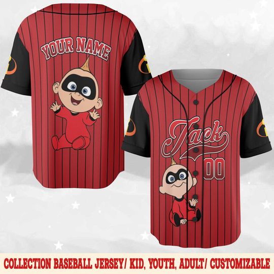 Custom Jack-Jack Parr Baseball Jersey, Baby Superhero Baseball Jersey Shirt, The Incredibles Family Jersey