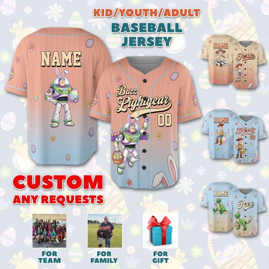 Discover Personalized Cartoon Baseball Jersey, Easter Day gift, Custom Cartoon Baseball Jersey, Personalized Easter Day Baseball Outfit