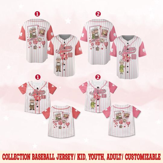 Disney UP Valentine Baseball Jersey, Carl & Ellie Matching Jersey Shirt, Custom Name Couple Outfit