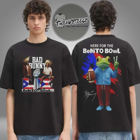 Discover Bad Bunny X Super Bowl 2026 Puerto Rico Flag Here For The Benito Bowl T-Shirt