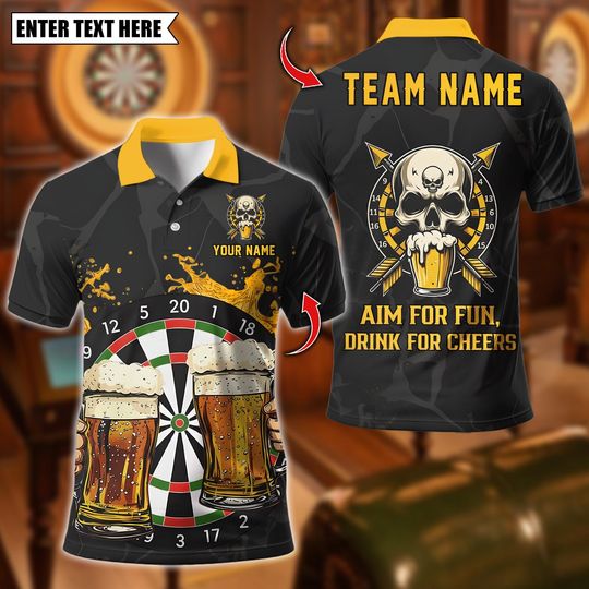 Discover Personalized Name Dart Polo Shirt, Funny Darts And Beer Aim For Fun Drink For Cheer Design, Custom Team Shirt for Men, Gift for Darts Player