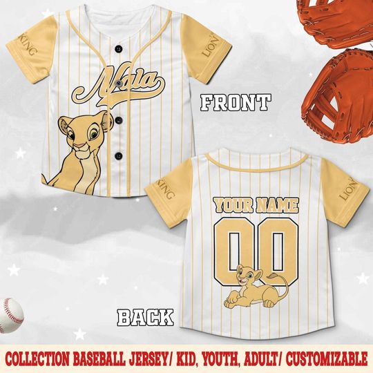 Discover Personalize Simba and Nala Baseball Jersey, Custom the Lion King Valentines Day Jersey Shirt, Disney Couple Gift NGYR02-2