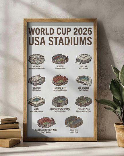 Discover World Cup 2026 USA Stadiums Art Print  Illustrated Soccer Stadium Poster  Football Host Cities Wall Art  Digital Download