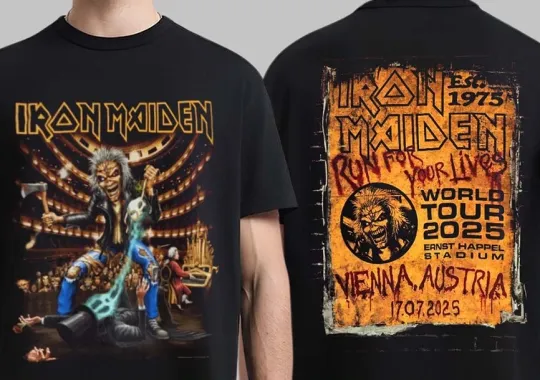 Discover Iron Maiden Run For Your Lives World Tour 2025 Vienna Austria Double Sided T-Shirt