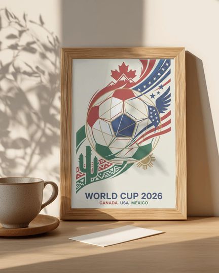 Discover World Cup 2026 Art Print  Canada USA Mexico Soccer Poster  Vintage Geometric Football Wall Art