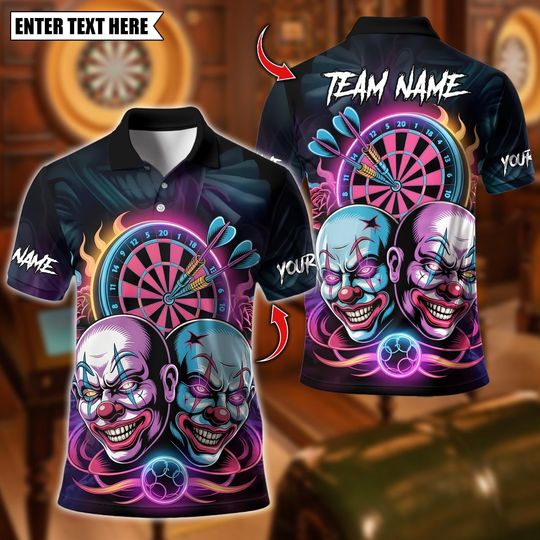 Discover Personalized Name Dart Polo Shirt, Bullseye Maniacs Dartboard Design, Custom Team Shirt for Men, Gift for Darts Players