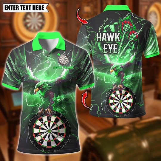 Discover Personalized Name Dart Polo Shirt, Hawkeye Dartboard Design Polo ,Custom Team Shirt for Men, Gift for Darts Players