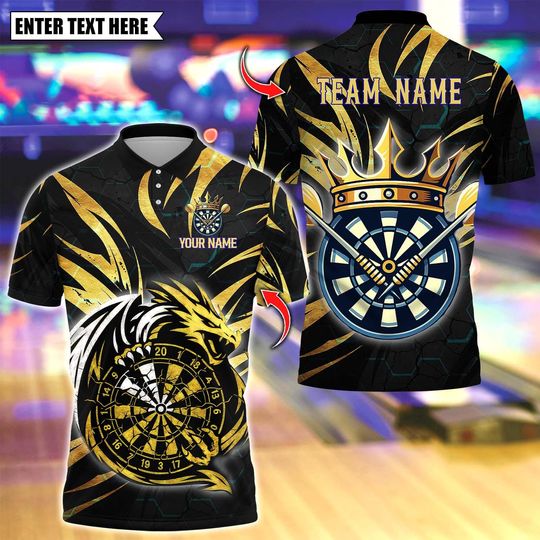Discover Personalized Name Dart Polo Shirt, Premium Dragon Darts Design ,Custom Team Shirt for Men, Gift for Darts Players