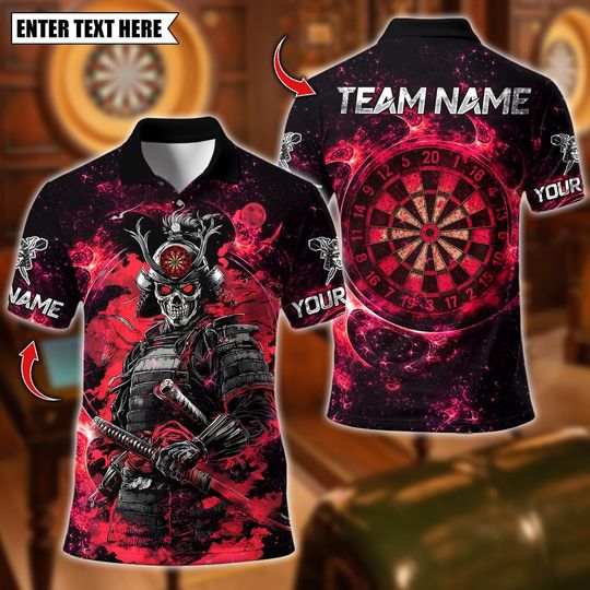 Discover Personalized Name Dart Polo Shirt, Devil Demon Dartboard Design ,Custom Team Shirt for Men, Gift for Darts Players