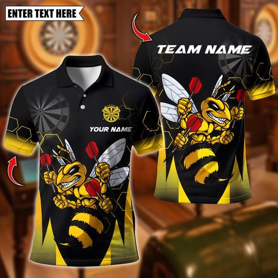 Discover Personalized Name Dart Polo Shirt, Bee Sting Dartboard King Design ,Custom Team Shirt for Men, Gift for Darts Players