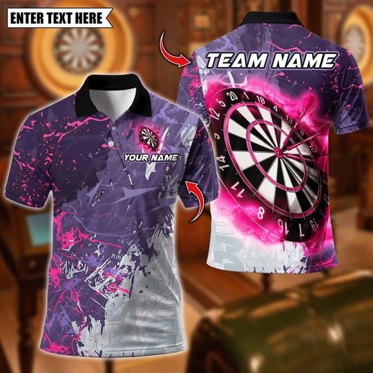 Discover Personalized Name Dart Polo Shirt, Grunge Smoke Design ,Custom Team Shirt for Men, Gift for Darts Players