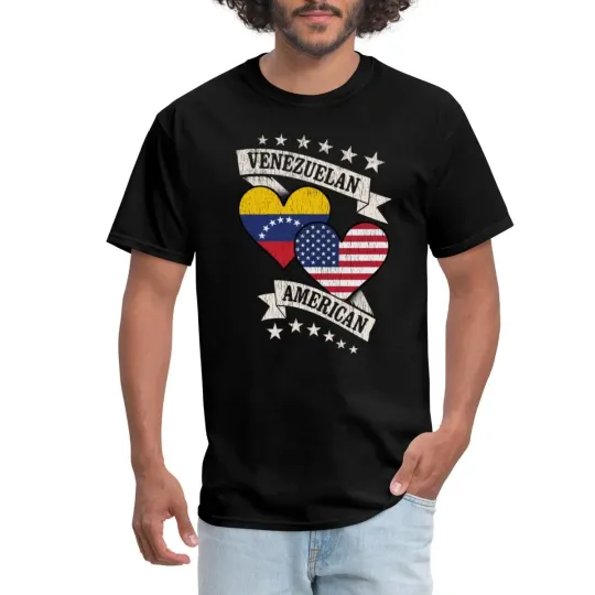 Discover Venezuelan American Heart Flags | Venezuela And America Men's T-Shirt