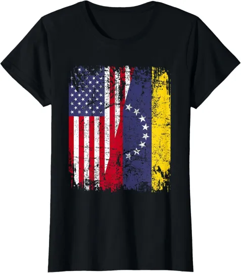 Discover Venezuelan Roots | Half American Flag Venezuela Ladies' Crewneck T-Shirt