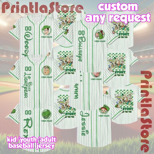Discover Personalized Disney Toy Story St. Patricks Day Baseball Jersey, Custom Lucky Green Holiday Jersey Gift