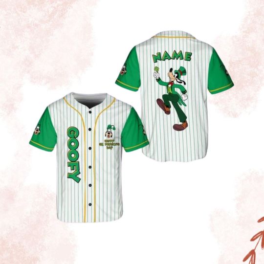 Discover Personalized Goofy Happy St. Patrick's Day Green Baseball Jersey Shirt,Lucky Baseball Team OutfitJerseys, Matching Disney Outfits for Family