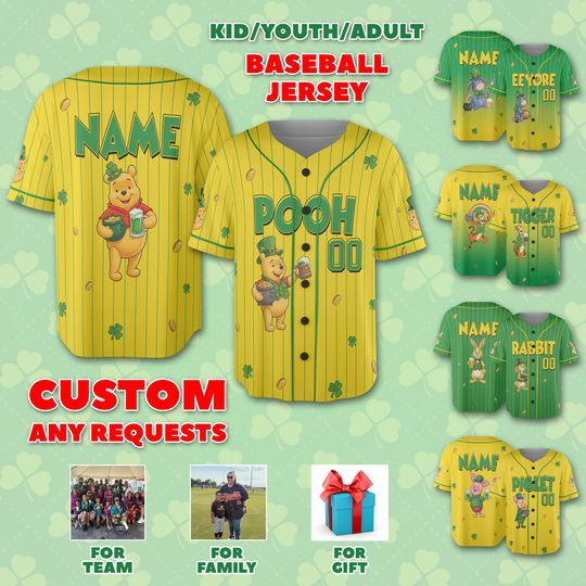 Discover Personalized St. Patrick's Day Baseball Jersey, Baseball Team Outfit, Personalized Cartoon Lover Gifts, Custom Cartoon Baseball Jersey
