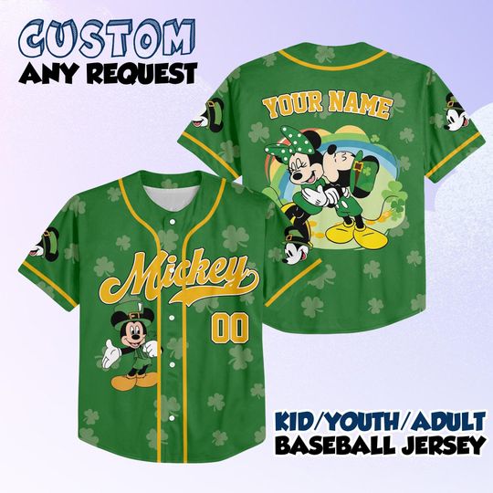 Discover Custom Disney Mickey Characters St. Patricks Day Baseball Jersey, Disney Mickey Mouse Shirt, Baseball Team Outfit