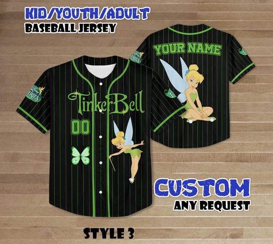 Custom Disney Tinkerbell Baseball Jersey, Disney Princess Matching Game Day Baseball Jersey Outfit, St Patrick's Day Gift