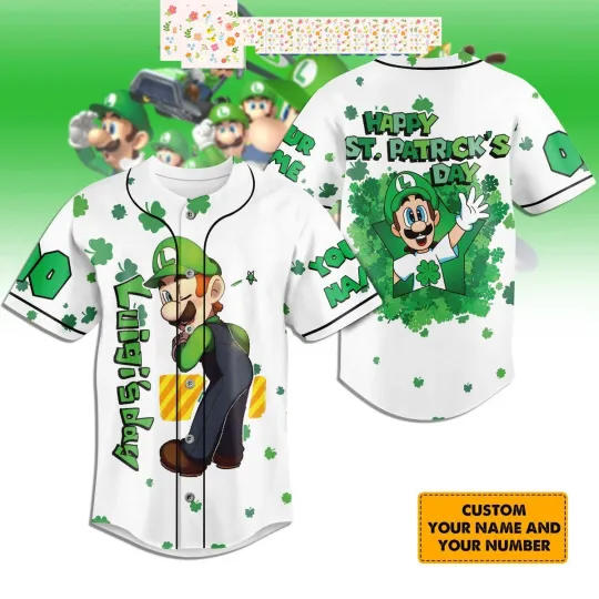 Super Mario Luigi s Day St. Patrick s Day Personalized Baseball Jersey