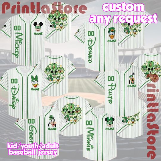 Discover Custom Disney Characters St. Patricks Day Baseball Jersey, Mickey and Friends Green Jersey, Family Matching Outfit