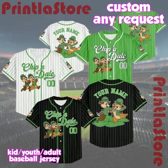 Discover Personalized Disney Chip and Dale St. Patricks Day Baseball Jersey, Custom Holiday Lucky Green Shirt Gift