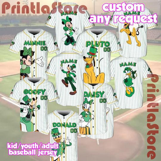 Discover Custom Disney Mickey and Friends St. Patricks Day Baseball Jersey, Donald Minnie Leprechaun Clover Outfit