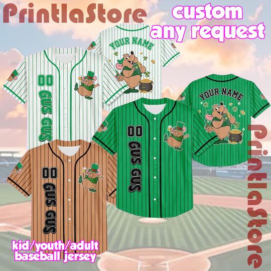 Discover Personalized Disney Gus Gus St. Patricks Day Baseball Jersey, Custom Cinde Lucky Green Jersey Gift