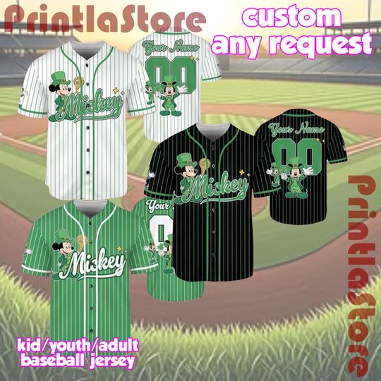 Discover Custom Disney Mickey Characters St. Patricks Day Baseball Jersey, Mickey and Friends Green Team Outfit
