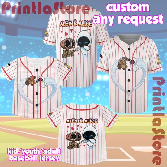 Discover Custom Wall-E and Eve Valentine Baseball Jersey, Robot Love Matching Shirt, Disney Style Couple Gift