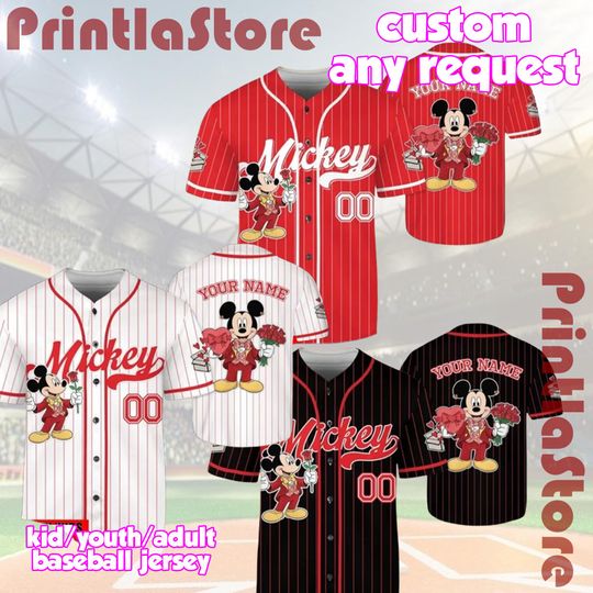 Discover Disney Mickey Mouse Valentine Baseball Jersey, Custom Name Number Shirt for Adult Kid Youth