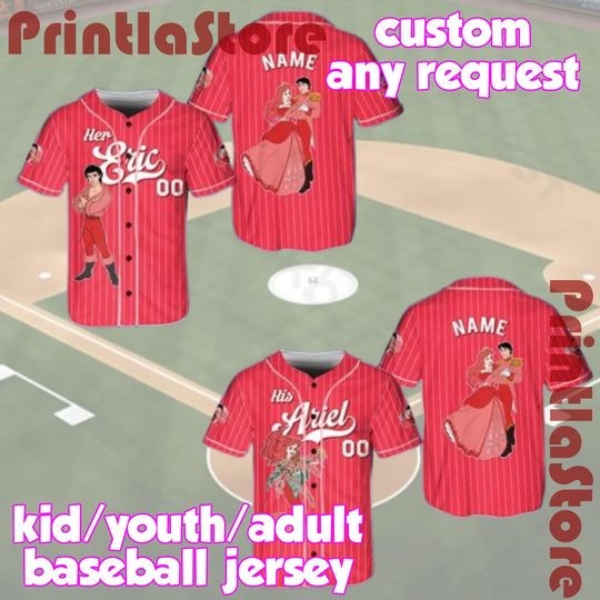 Discover Custom Ariel & Eric Valentine Jersey  The Little Mermaid Romantic Disney Couple Shirt, Princess Baseball Jersey, Disney Trip 2026 Outfit